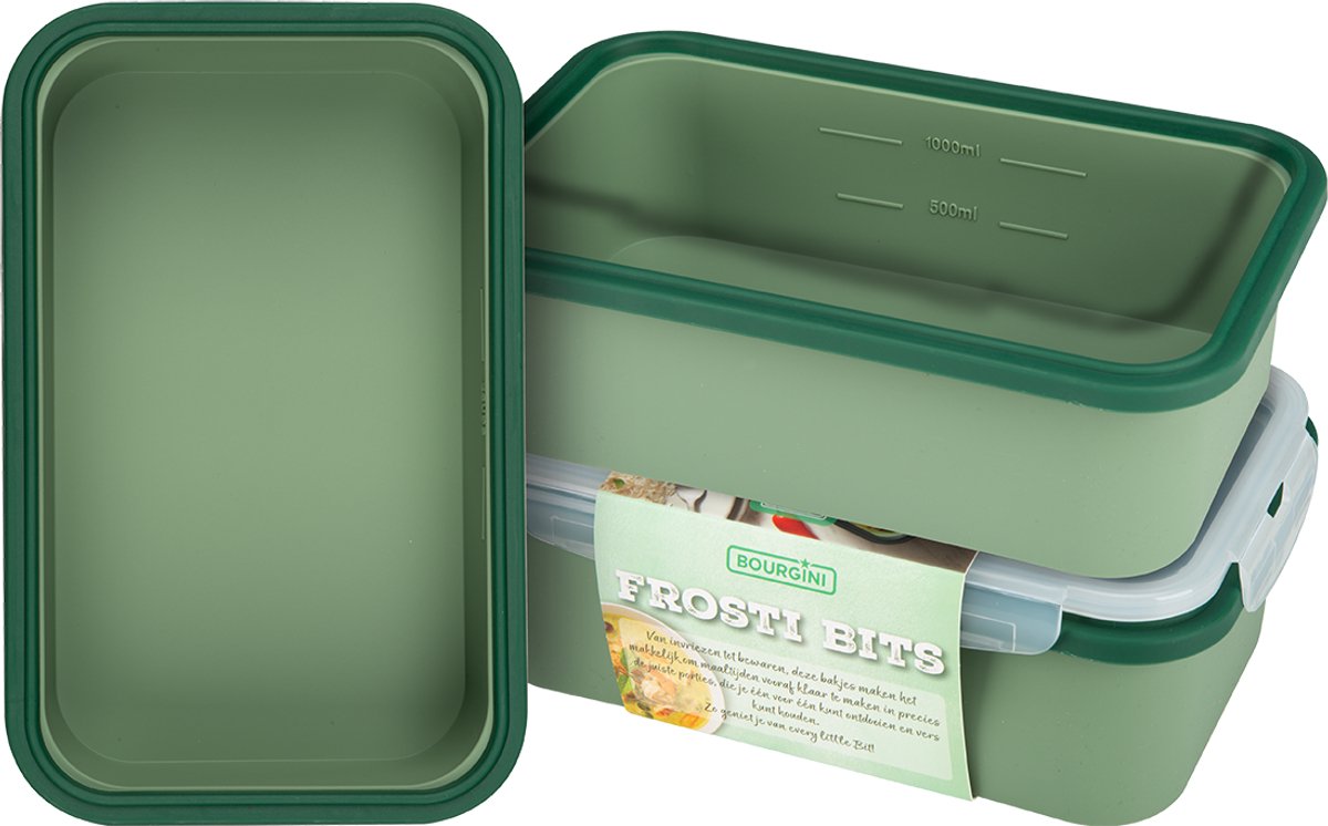 Bourgini Frosti Bits – Diepvriesbakjes set – 3 Siliconen Meal Prep Bakjes – 1400ml Voordeelset – Lekvrij – BPA-vrij