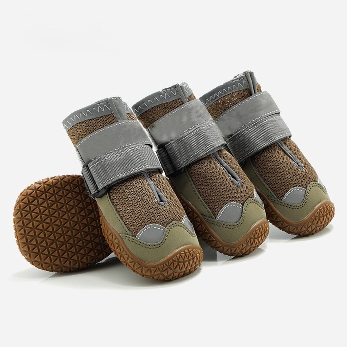 4 stuks hondenlaarzen, ademende hondenlaarzen met antislipklauwen, reflecterende hondenlaarzen voor sneeuw en wandelen, Koffie kleur,binnenbreedte 7.5cm