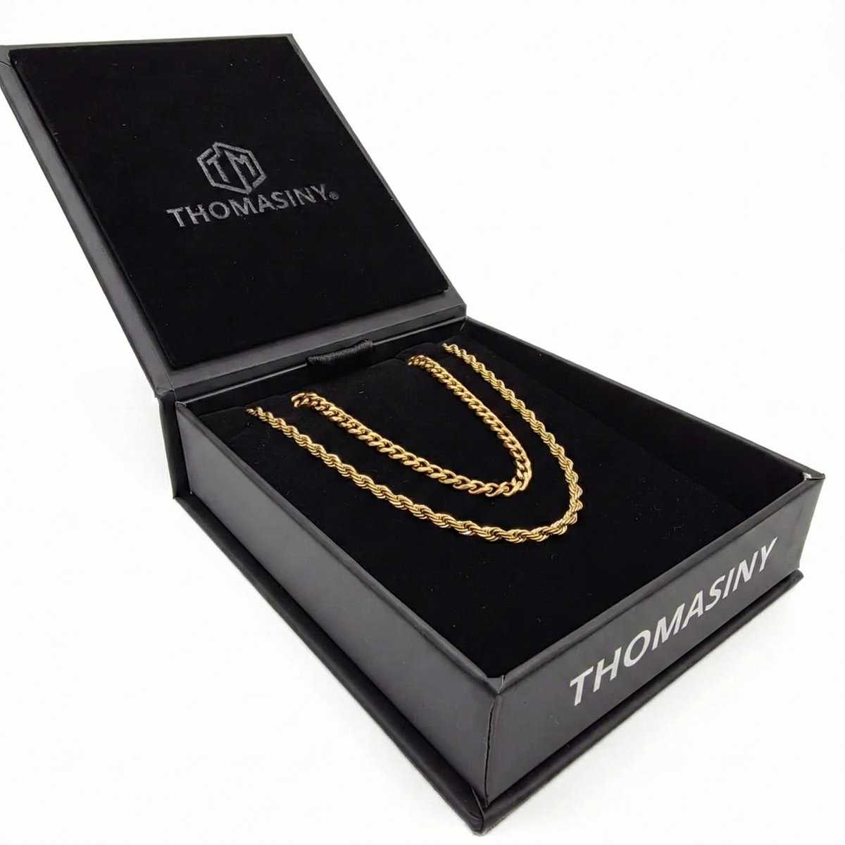 Cubaanse & Touwketting Cadeauset Goud – 2-delige Heren Ketting Set – 4 mm Cubaanse Ketting & 3 mm Touwketting – RVS – Luxe Geschenkverpakking
