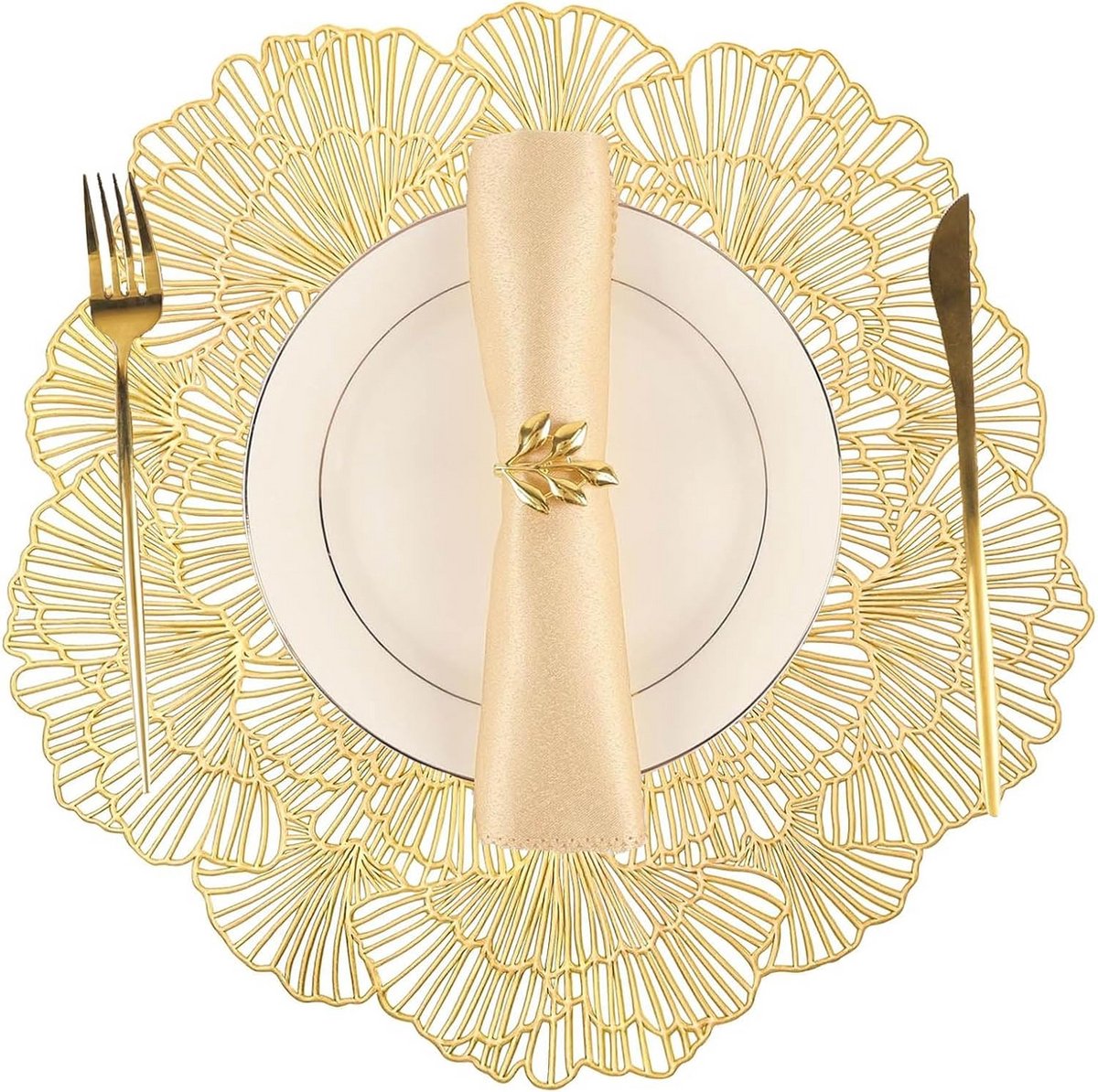 Set van 3 Ronde Metallic Placemats Goud Vinyl - Hittebestendig & Decoratief voor Tafel