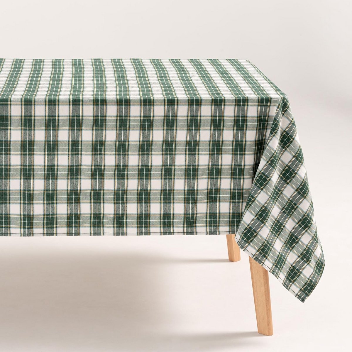 Rechthoekig Tafelkleed Kerst - Wit Groen Geruit met Gouden Accent - 140x350 cm