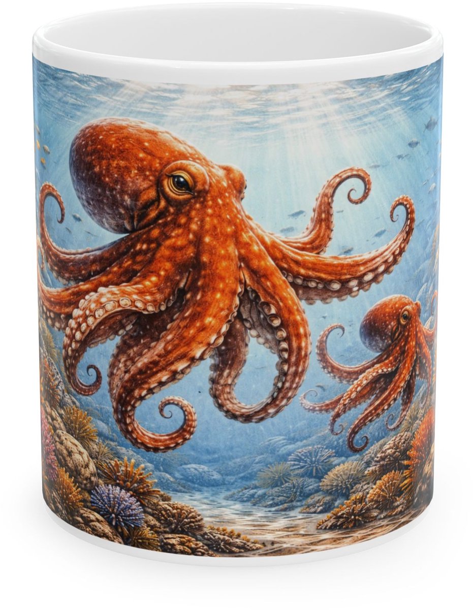 Plot-Twister - Dieren Mok 330ML – Octopus - Keramische Koffiemok met Unieke Dierenprint – Vaatwasser & Magnetronbestendig – Cadeauverpakking met Venster