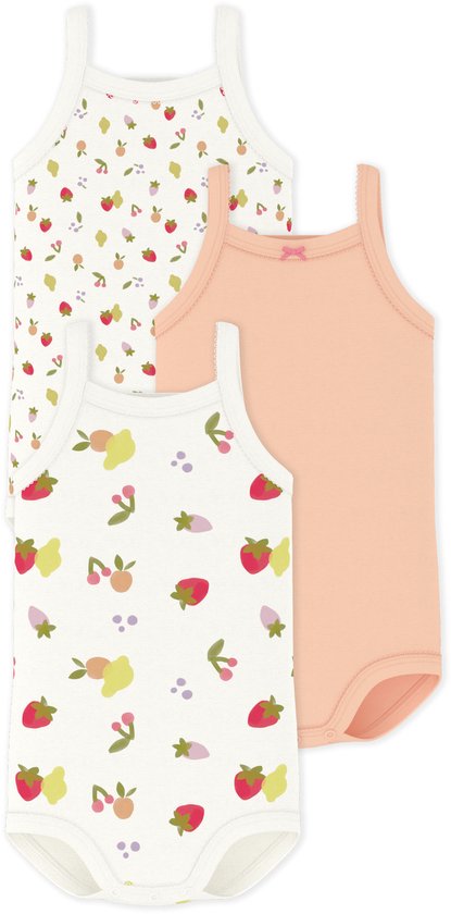 Petit Bateau Set van katoenen body's met bandjes Meisjes Rompertje - Oranje + Groen + Wit/Geel