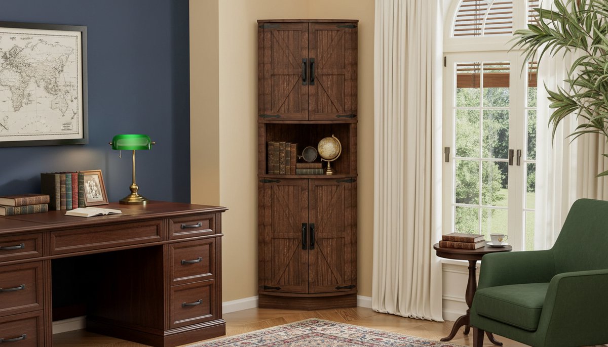 Hoog Keukenkast Hoekkast – Smalle Opbergkast Casa Velluto met 4 Deuren en 5 Verstelbare Planken – 165 cm Houten Kast voor Keuken, Badkamer, Woonkamer, Eetkamer – Modern Scandinavisch Design, Bruin