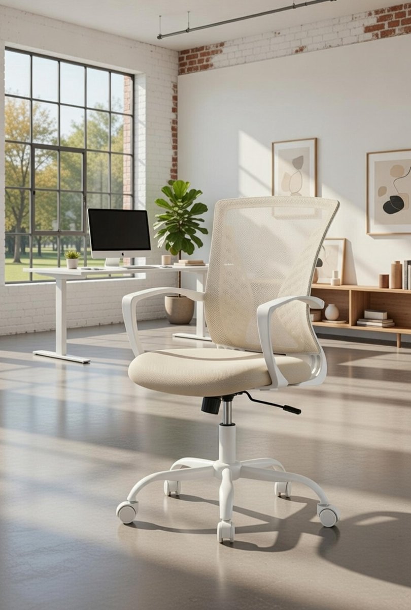 Ergoflex Comfort Mesh Bureaustoel - Verstelbare Ergonomische Kantoorstoel met Kantelfunctie, vaker Net, 120 kg draagvermogen - Cappuccino Beige Casa Serena – Afmetingen op aanvraag – Casa Dorada