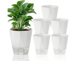 Zelfwatergevende Potten Set Van 6 12,5cm Bloempotten Ivoor Kleur Transparant Waterreservoir Voor Balkon En Binnen Gebruik Wit