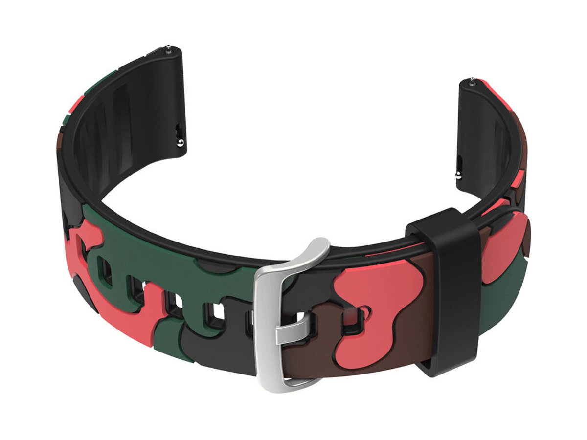 Rubberen horlogeband U13 20mm zwart-oranje camouflage met zilveren gesp
