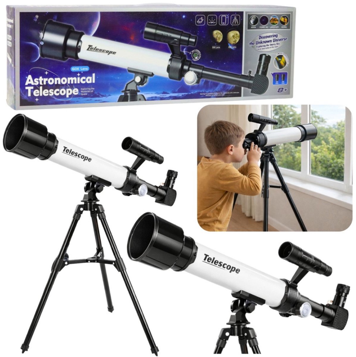 Playos® - Telescoop 2.0 - Wit - STEM speelgoed - Educatief - 20x 30x 40x - Driepoot Standaard