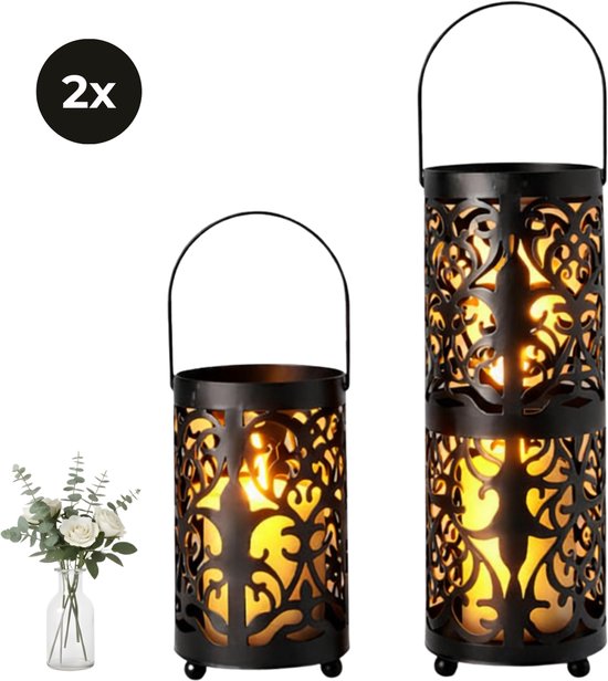 Zwarte kandelaars, set van 2, decoratieve kaarsen voor kandelaars, pijler tafelkandelaar met metaal voor bruiloftsdecoratie, huisdecoratie, bar feest