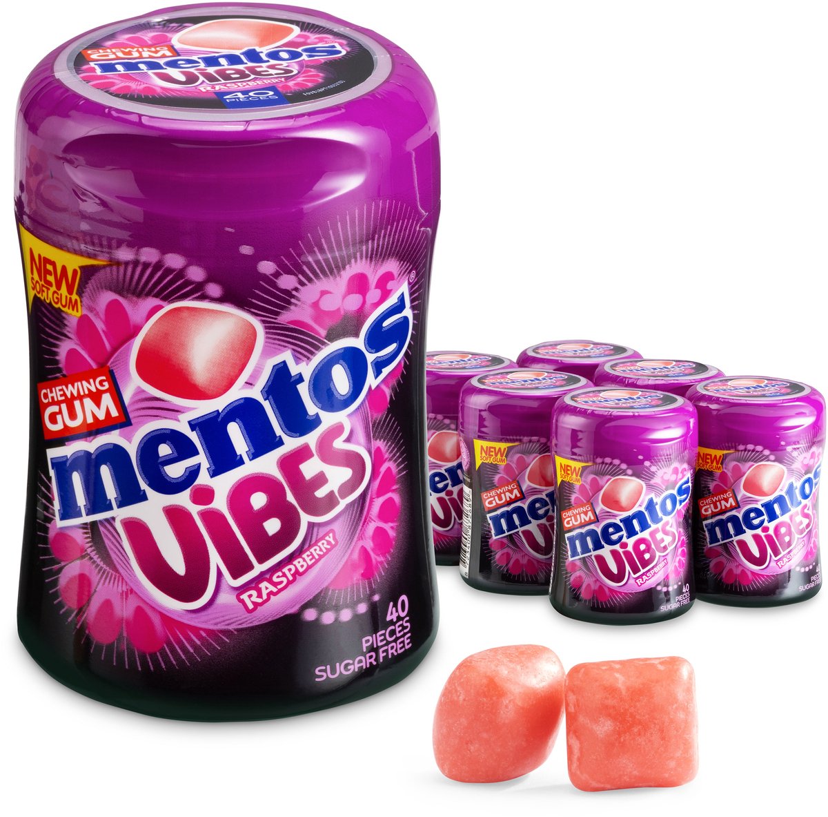 Mentos Gum Vibes Raspberry - Kauwgom - Suikervrij - 6x40stuks