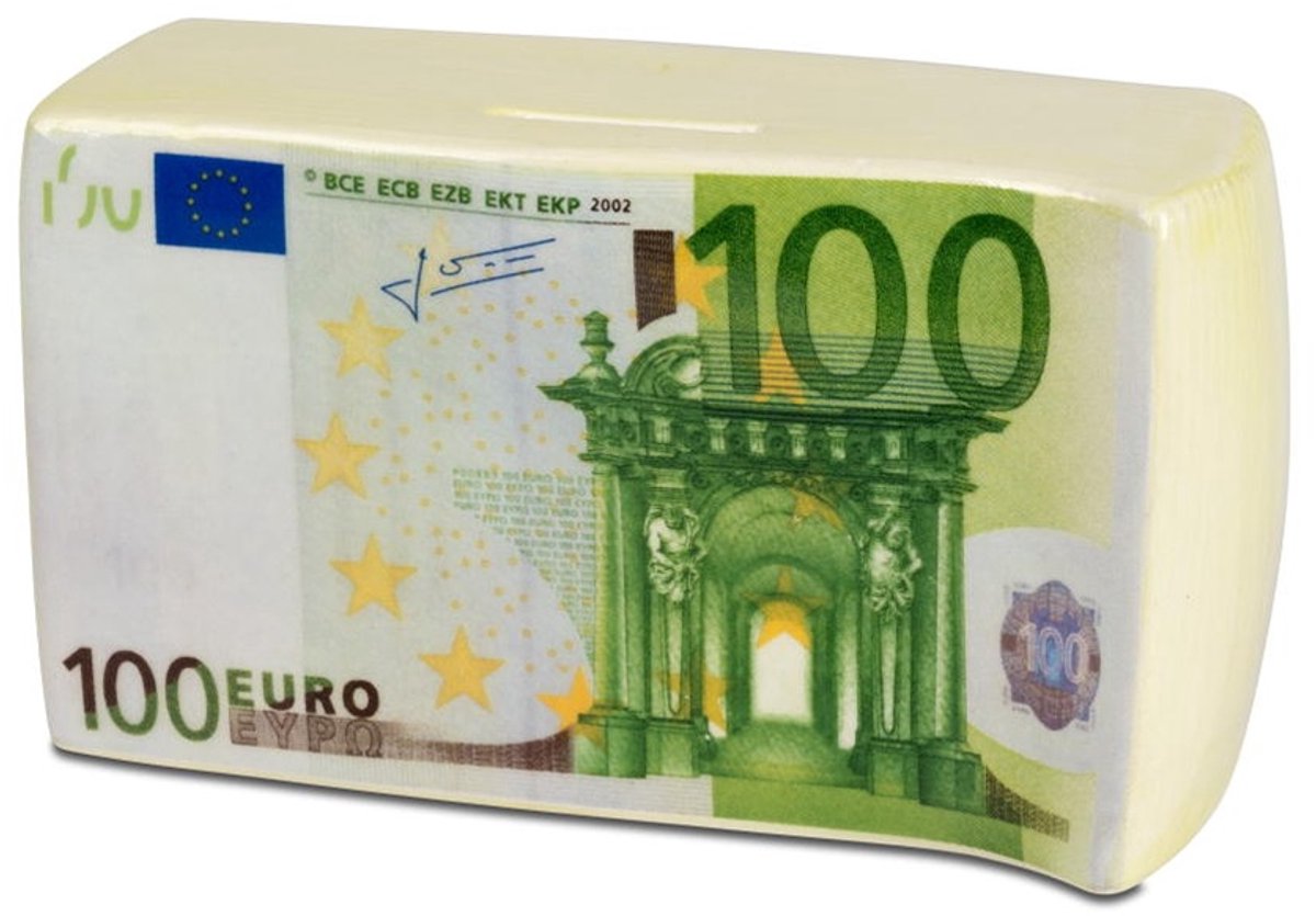 Spaarpot - cadeau - Keramiek - Met sleutel - biljet van honderd euro - 16x9x7cm
