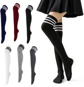 DUHGBNE Hoge kousen voor dames, kabelgebreide extra lange laarssokken tot boven de knie, dijkous, beenwarmers voor heren, maat 43-46, blauw, Eén Maat