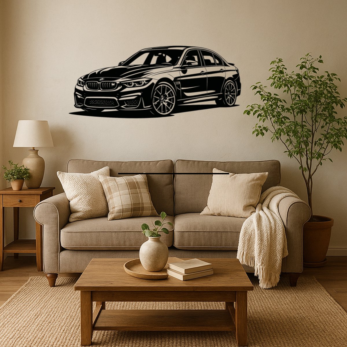 BR2Laser BMW M3 – Wanddecoratie – Lasergesneden Hout – Autokunst – 55 cm Breed
