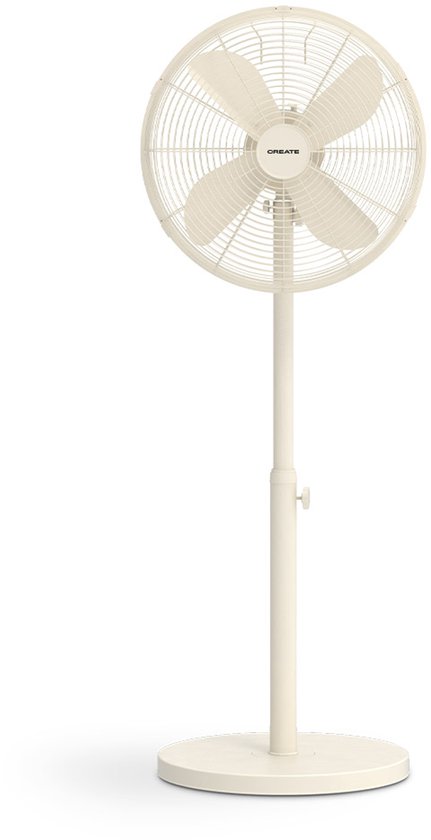 Oscillerende staande ventilator 50W met koper motor, 3 snelheden, verstelbare hoogte, 75° zwenk, wit
