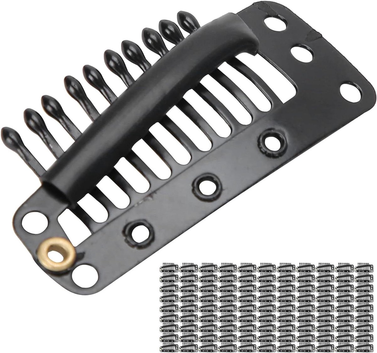 Haarverlenging Clips Set - 100 stuks, Zwart, DIY, RVS, Haarclip, 10 Tanden