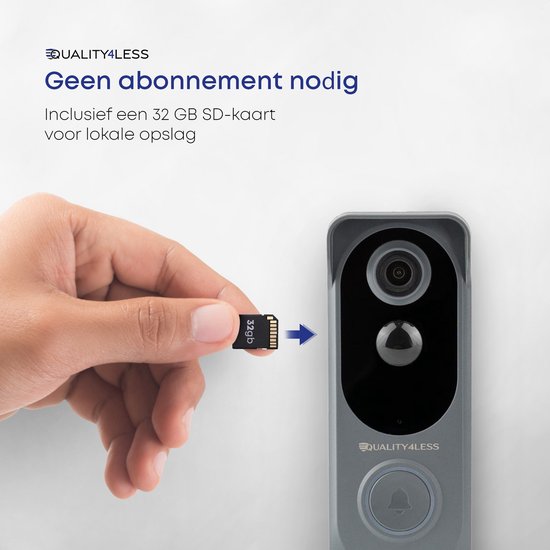 Quality4Less™ - Slimme Draadloze Video Deurbel met camera - Inclusief draadloze gong en 32GB SD-Kaart - 1080P Full HD - Wifi deurbel - Geen betaald abonnement nodig - Grijs van Quality4Less™ — afbeelding 4