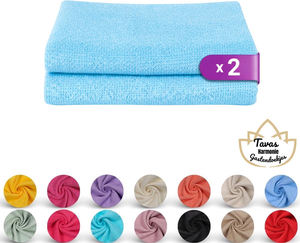 Tavas Harmonie Gastendoekjes 30x50 cm Turkoois Set van 2 100% Katoen Gastenhanddoek Rechthoek Handdoek Keuken Hotelkwaliteit Gastendoek