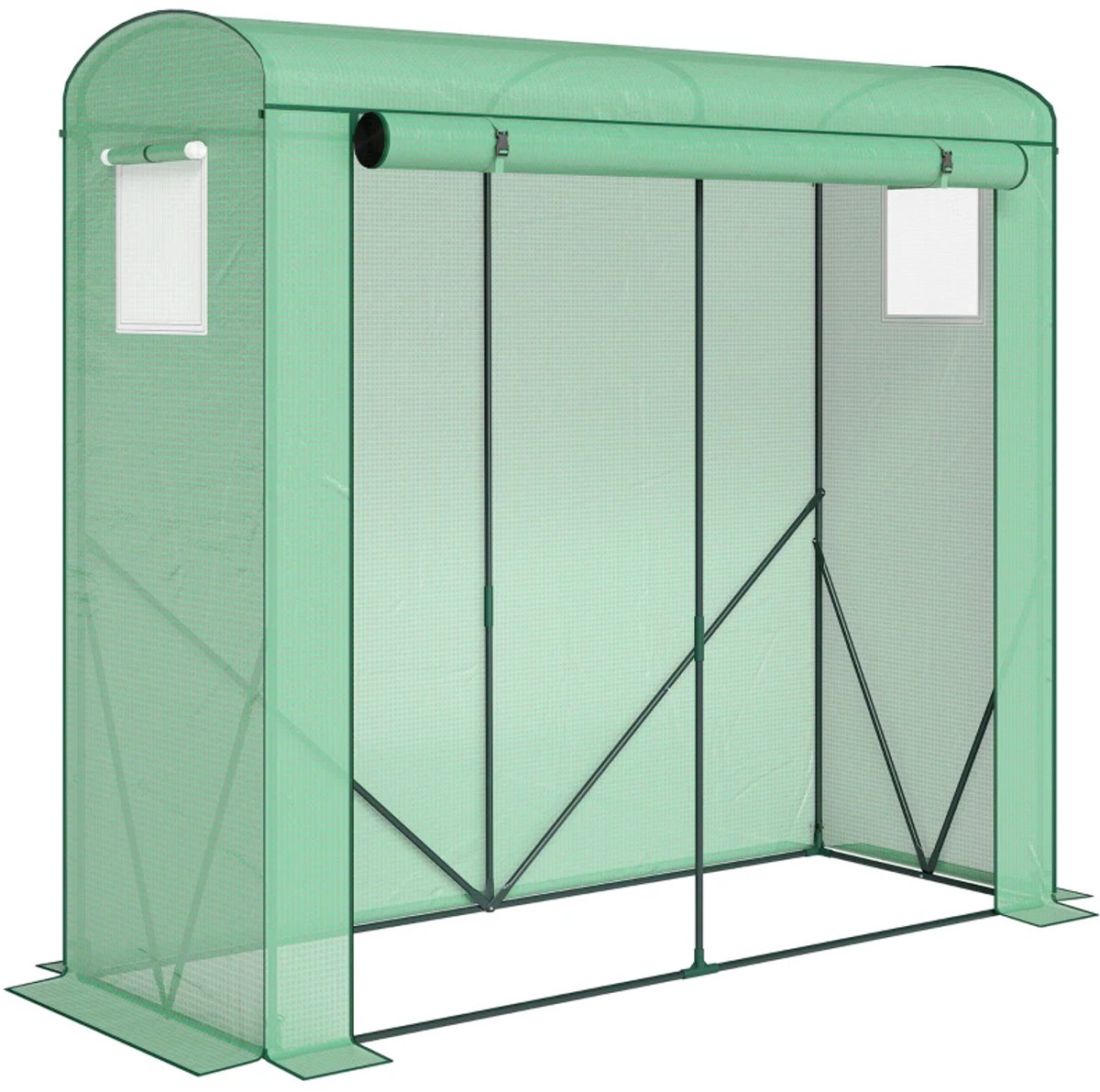 Kas met Roldeur en Gaasramen - Tuinkas - Foliekas - Broeikas - Koude Bak - Kweekkas - Tomatenkas - Groentekas - Plantenkas - voor Groenten, Bloemen, Planten - 200 x 75 x 188 cm - Groen