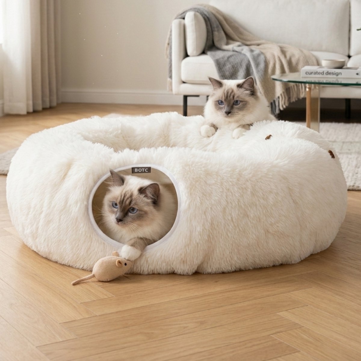 BOTC Kattentunnel met Kattenmand - Speeltunnel Voor Dieren - Tunnel Kat - Kattenhuis - Speeltunnel kat - Beige