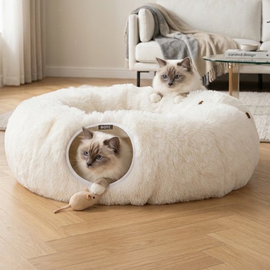 BOTC Kattentunnel met Kattenmand - Speeltunnel Voor Dieren - Tunnel Kat - Kattenhuis - Speeltunnel kat - Beige