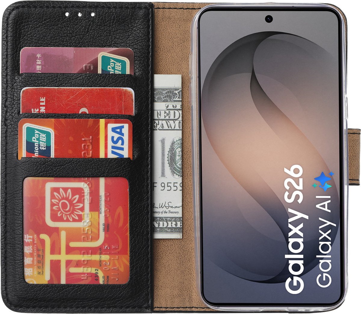 Hoesje Geschikt voor Samsung Galaxy S26 – Arara bookcase met pasjeshouder - Zwart