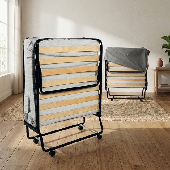 Troonz® Logeerbed One Deluxe 90x200 cm – Opklapbed 1 persoons - Vouwbed met Matras - Plooibed - Eenpersoonsbed - Met beschermhoes