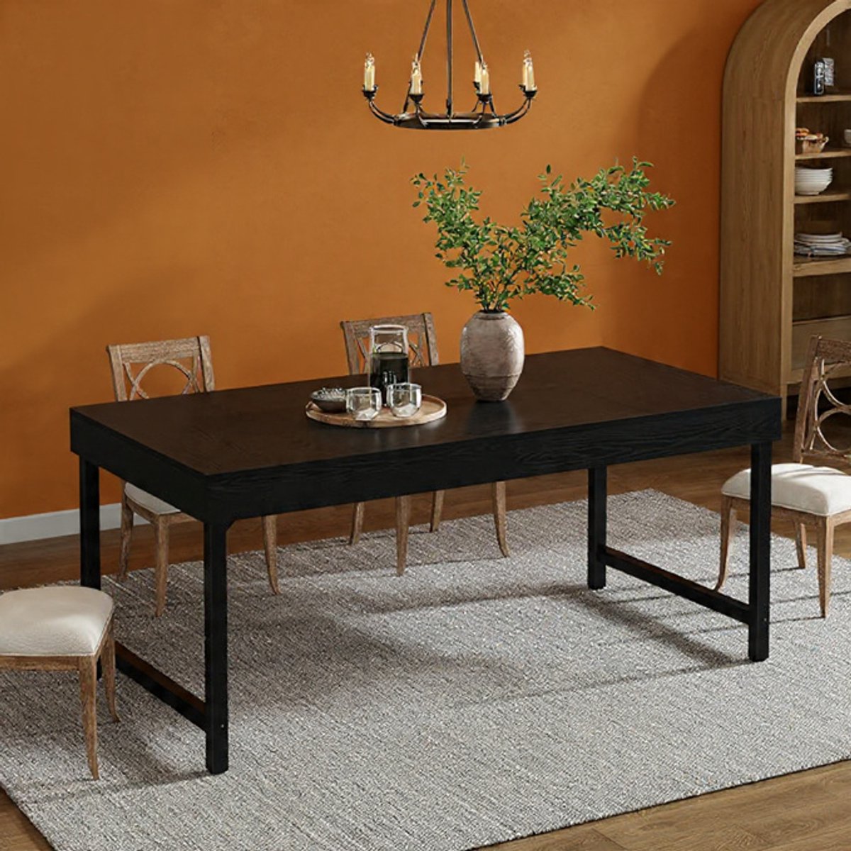 Industriële eettafel 140 cm - rechthoekige eettafel in landelijke stijl voor 4-6 personen Zwart Casa Serena – 140 cm – Casa Dorada