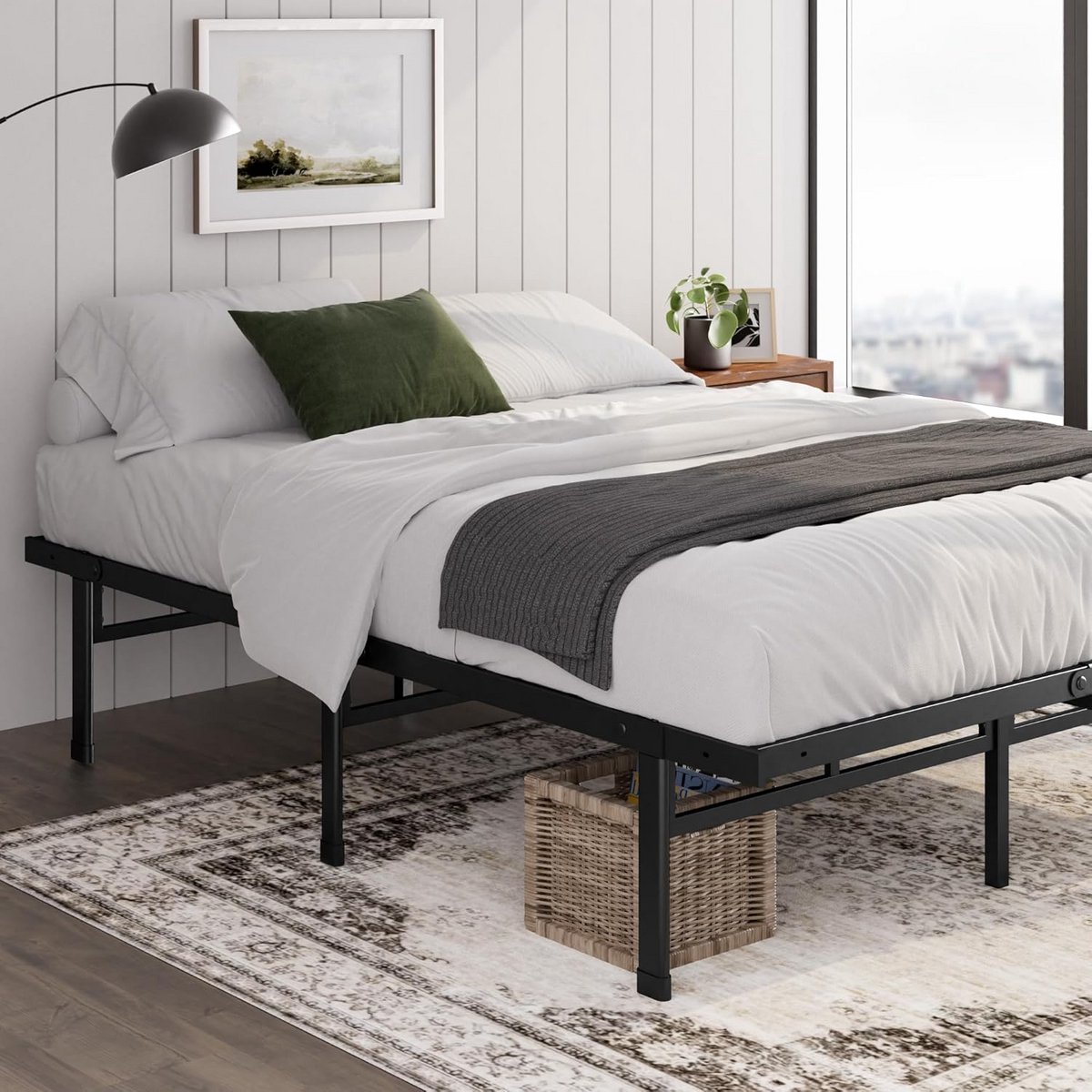 Metalen platform bed met opbergruimte - 90 x 190 cm - Zwart