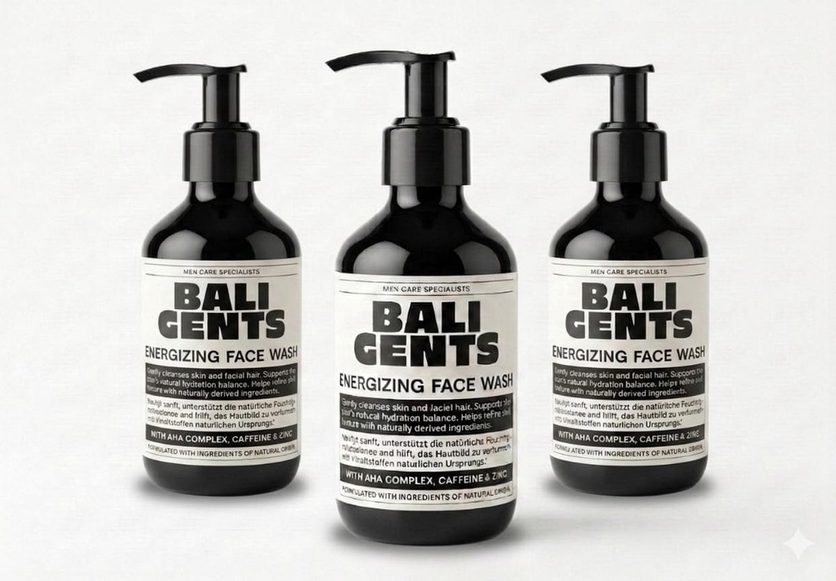 Bali Gents Energizing Face Wash – 3-in-1 Gezichtsreiniger & Baardshampoo – Hydraterend & Verfrissend – 3 x 150ml (Voordeelverpakking)