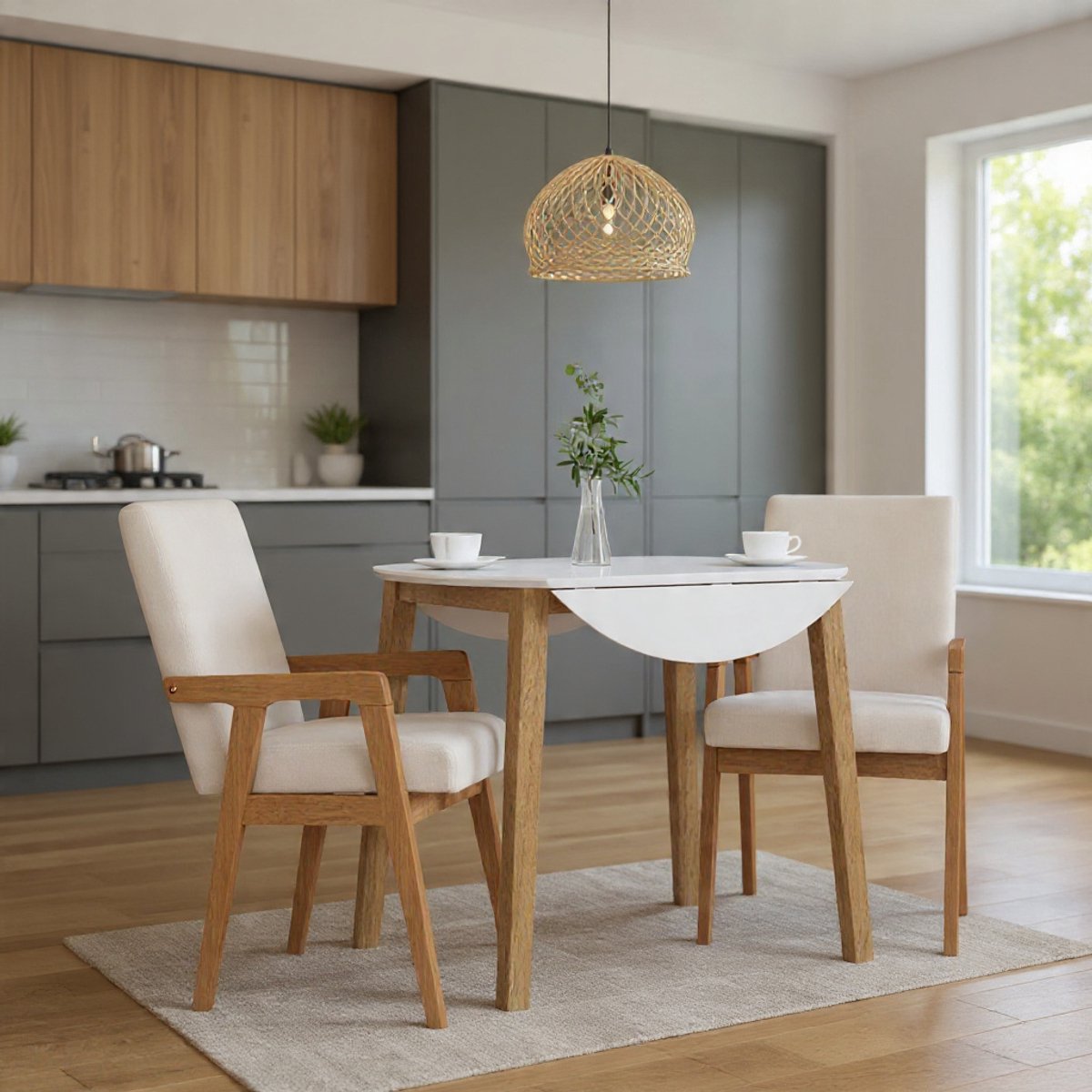 Luxe Eetkamerstoelen Set van 2 – Massief Rubberhout Design Stoelen met Zachte Zitkussens, Ergonomische Houten Keukenstoelen voor Eetkamer, Woonkamer en Restaurant – Modern Tijdloos Design – Naturel | Novihome