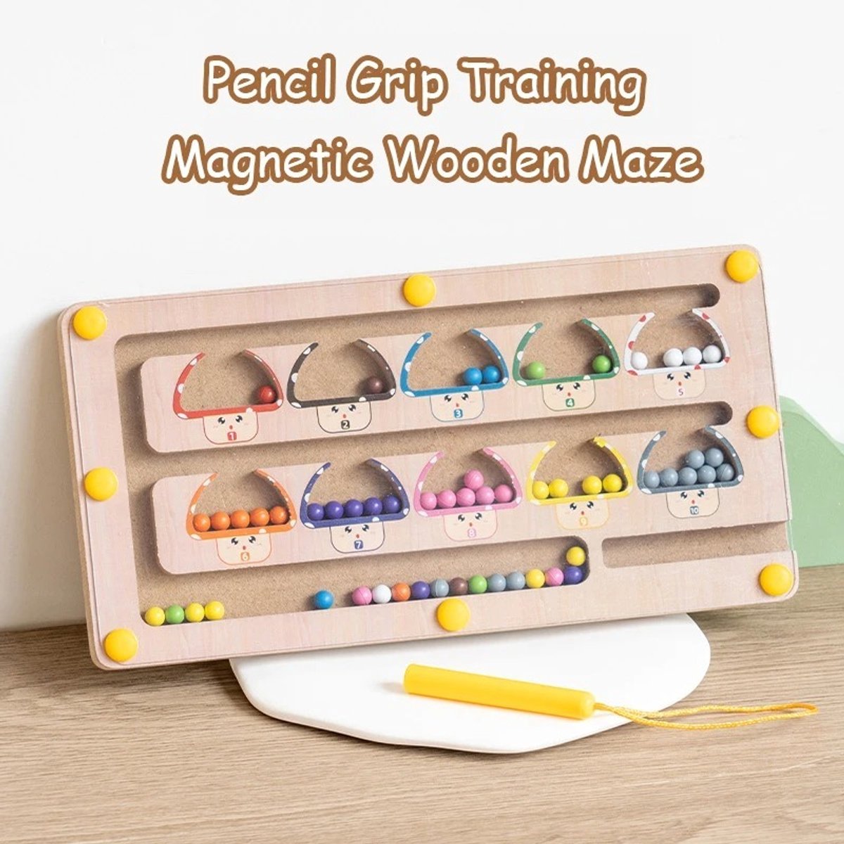 Magnetische stripnummers en paddestoel houten doolhof | Pen Control Training Educatief spel voor fijne motoriek en logisch denken Geschikt voor kinderen vanaf 3 jaar