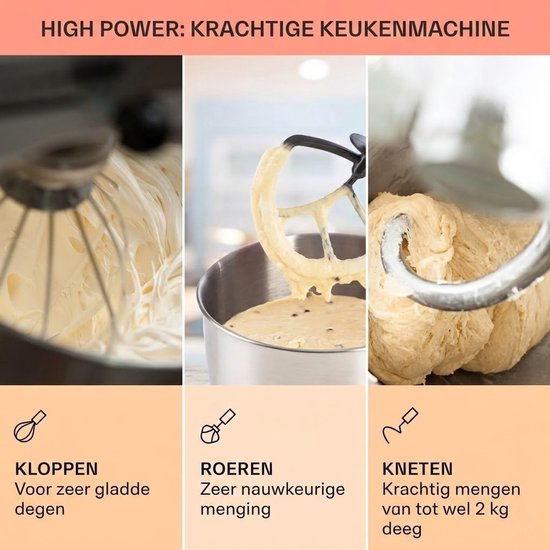 SNJY® Deegmachine - Kneedmachine - Deegmixer - 5L - 1300 W - Rood van Merkloos — afbeelding 4
