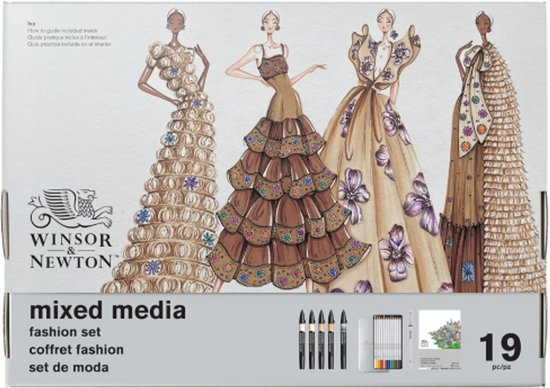 Winsor & Newton 0290199 Mixed Media Fashion Set 19 pièces – Promarker, Crayons de couleur & Fineliner
