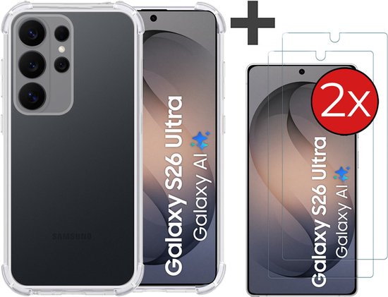 Coque avec 2 protections d'écran compatibles avec Samsung Galaxy S26 Ultra Coque antichoc en silicone - Coque arrière Arara - Transparent