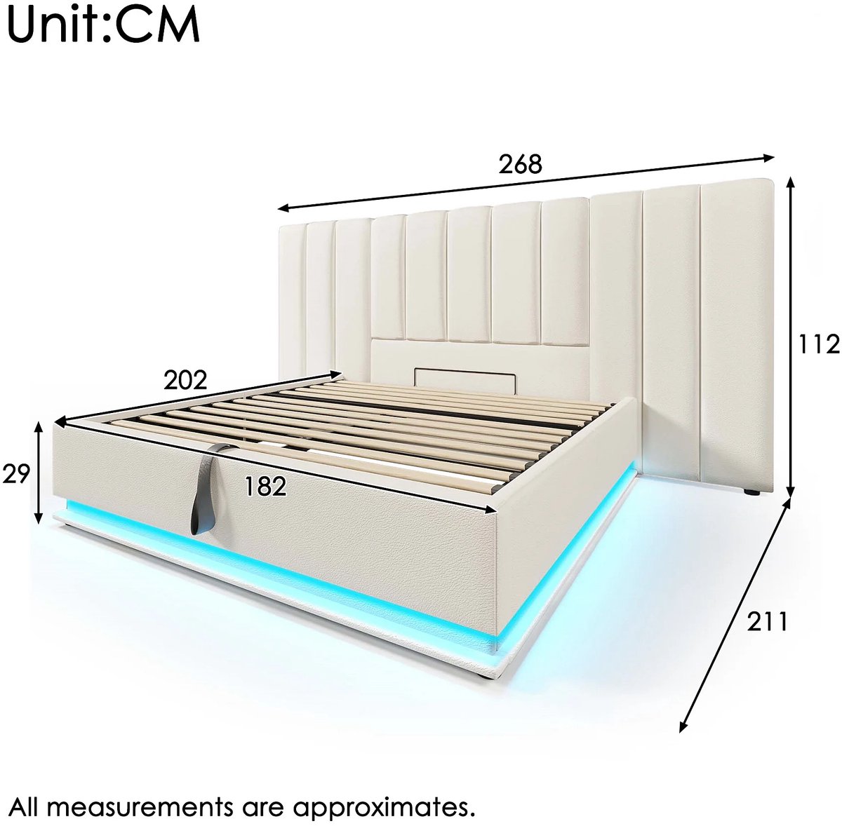 Bedframe met Hydraulische Opbergruimte – Modern Design, 268x211x112 cm – Abkantoor