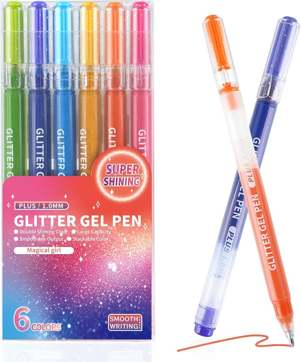 Namajunas - 6-delige Glitter Gelpennen Set – Gelpennen - Glitterpennen - Dubbele Glans Metallic Kleuren – 1.0 mm – Grote Inktcapaciteit – Soepel Schrijven – Voor Volwassen Kleurboeken, Journaling, Tekenen & Creatief Werk