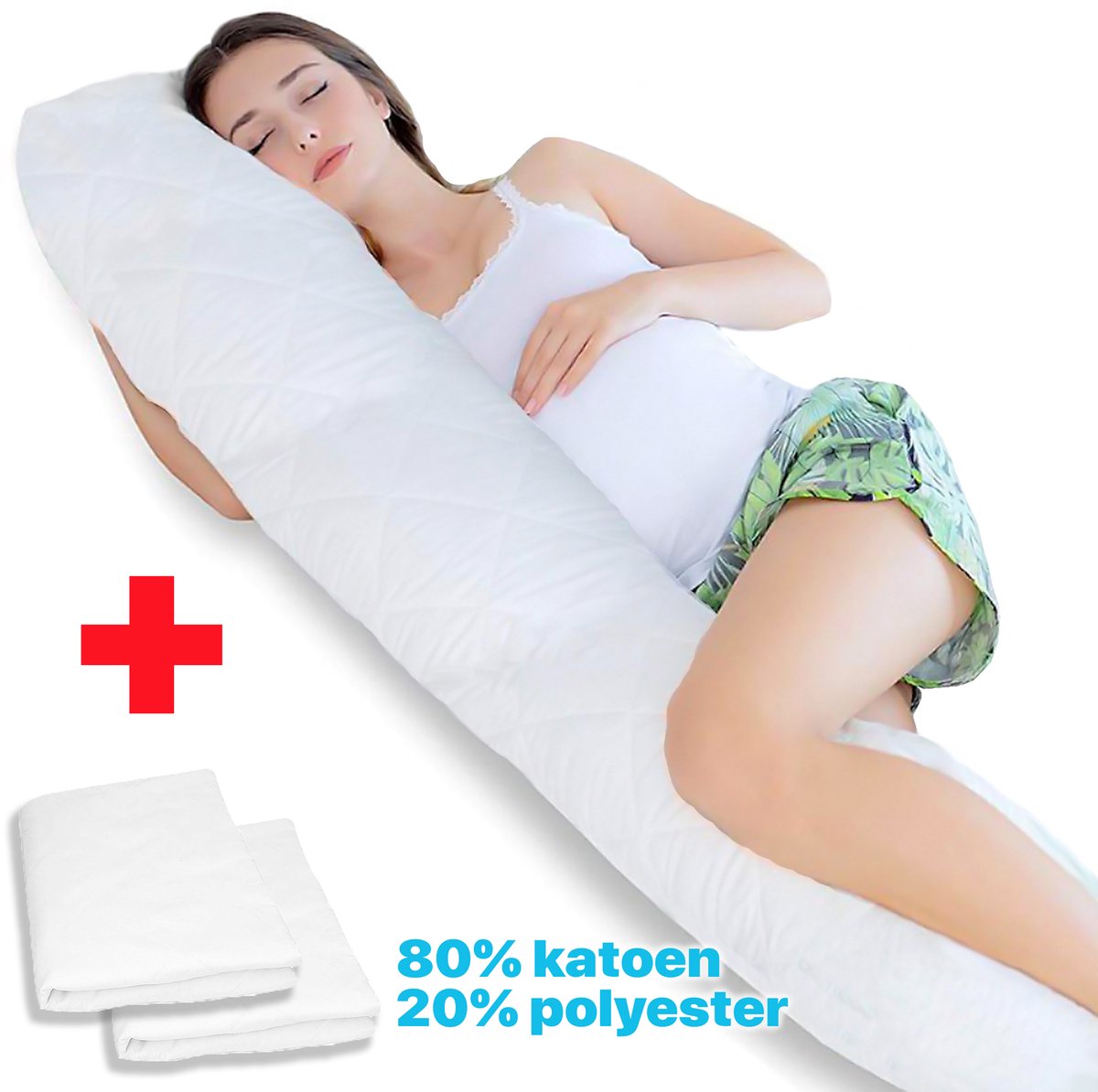 Zwangerschapskussen + 2x molton sloop 80% katoen 20% polyester - Ergonomisch Lichaamskussen Zwangerschapskussen - body pillow - Voedingskussen - Kniekussen - Body Pillow met afneembare hoes - Dubbel Gestikte Randen