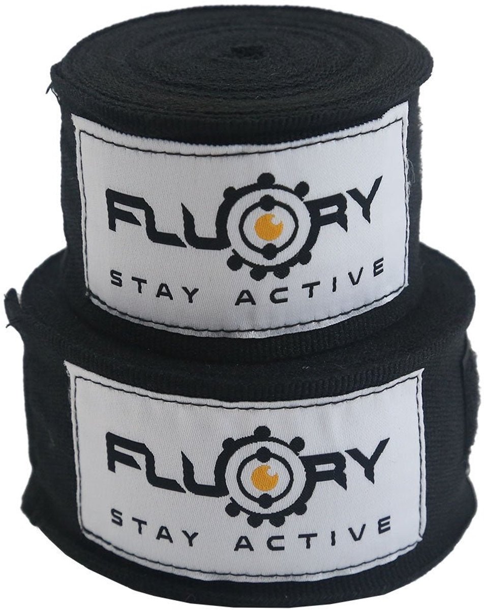 Fluory Boksbandages / Handwraps – Zwart – 400 cm – per Paar -