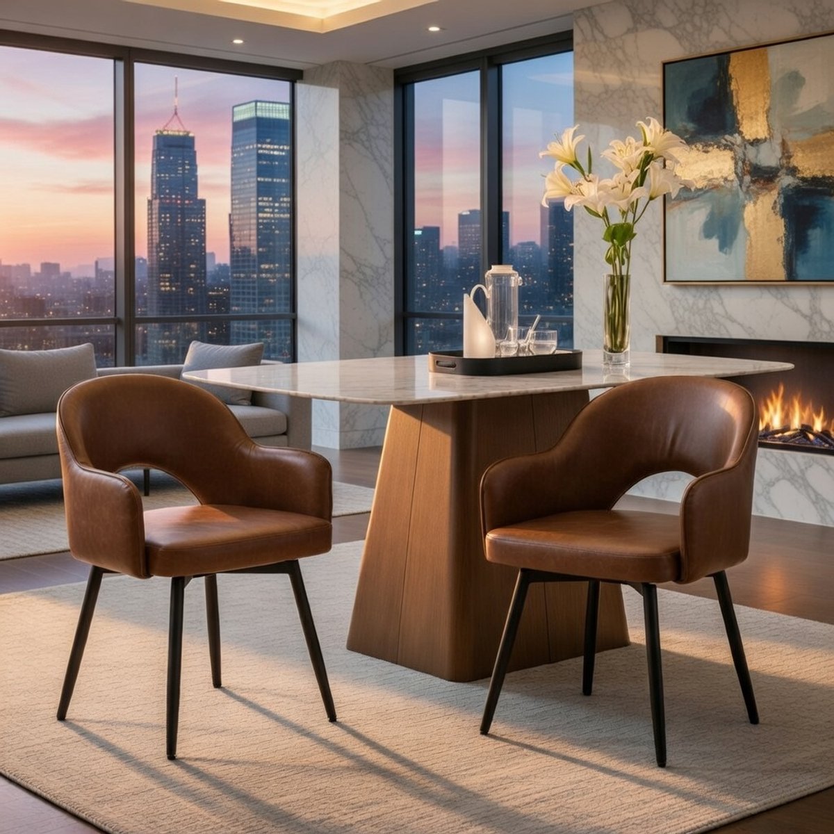 Luxe 360° Draaibare Eetkamerstoelen met - Bruin - Novihome