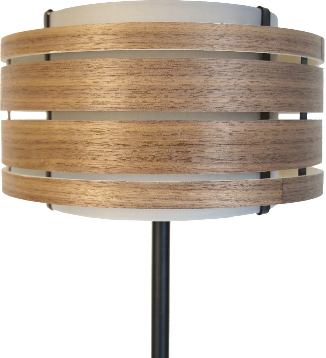 Lampenkap 40cm-Hout (donker walnootfineer)-Stof (Lichtgrijs) 'Beam'