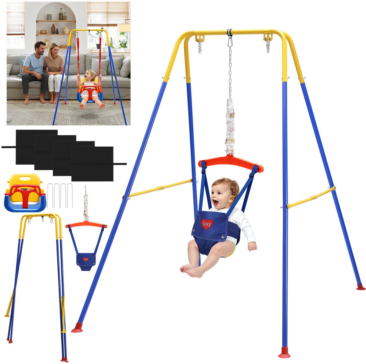 Baby Jumper met Standaard - Inklapbaar - Binnen en Buitenshuis