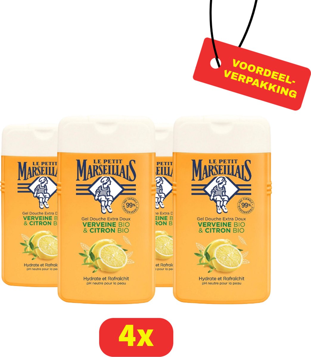 Le Petit Marseillais Douchegel - Biologisch - Ijzerkruid en Citroen - 4 x 250ml - Voordeelverpakking
