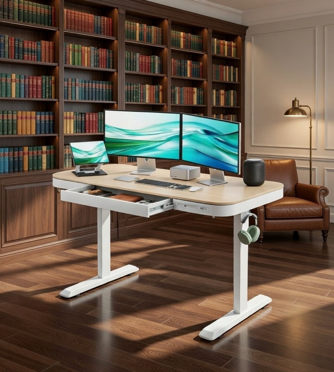 Elektrisch Zit-Sta Bureau met Draadloos Opladen en USB – Ergonomisch Verstelbaar Bureau voor Thuis en Kantoor Novihome SmartLift Pro Zit-Sta Bureau 118 x 60 cm