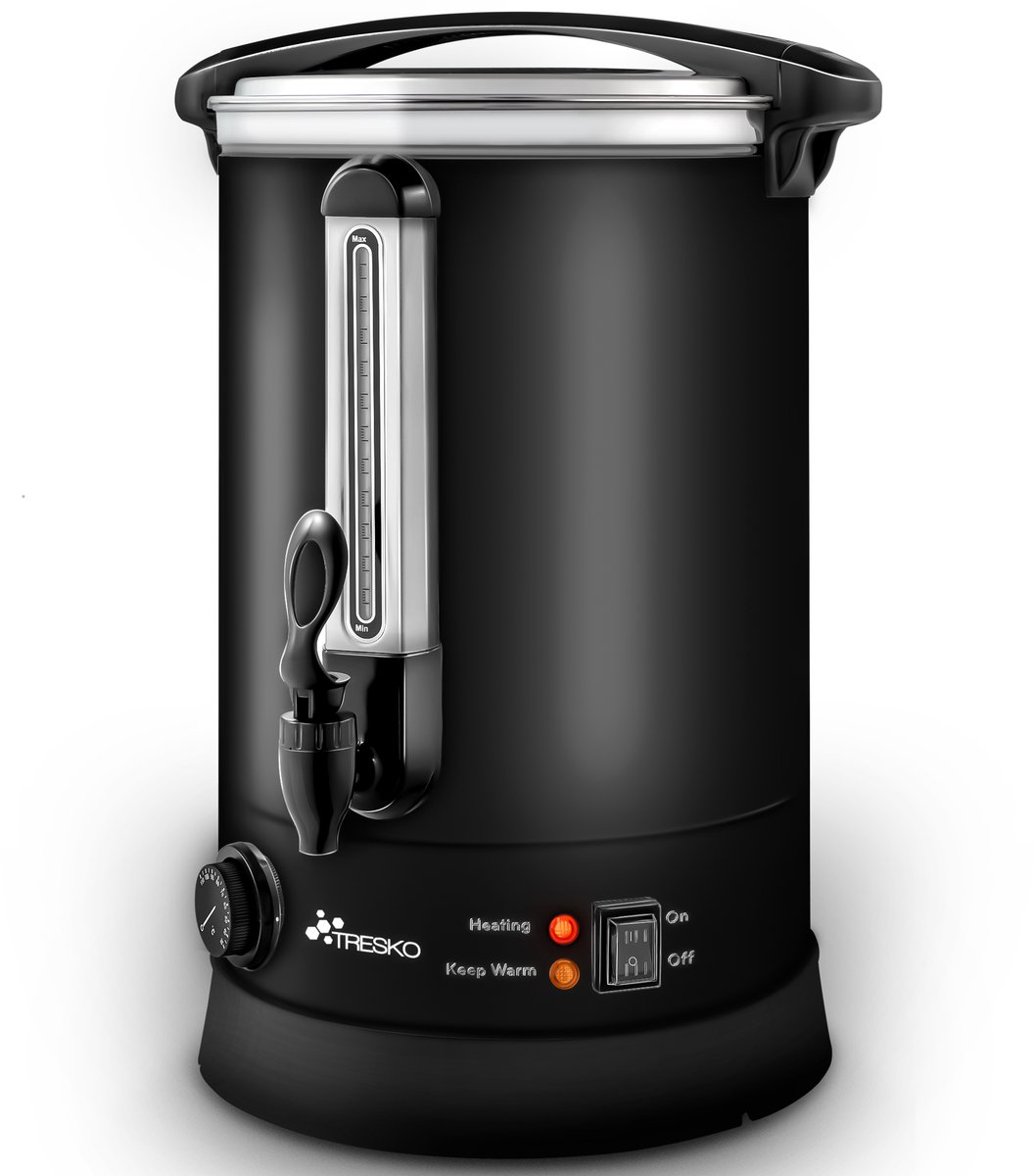 TRESKO® Glühweinketel Roestvrij Staal glühweinkoker Glühweinmachine Warme Dranken Machine Heet Water Dispenser (6,8L, Zwart)