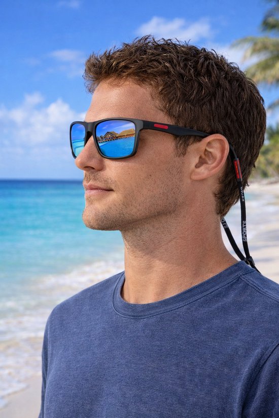 UV 400 Zonnebril met Koord - Gepolariseerde Glazen - Spiegelglas - Blauw - Bril van Merkloos — afbeelding 2