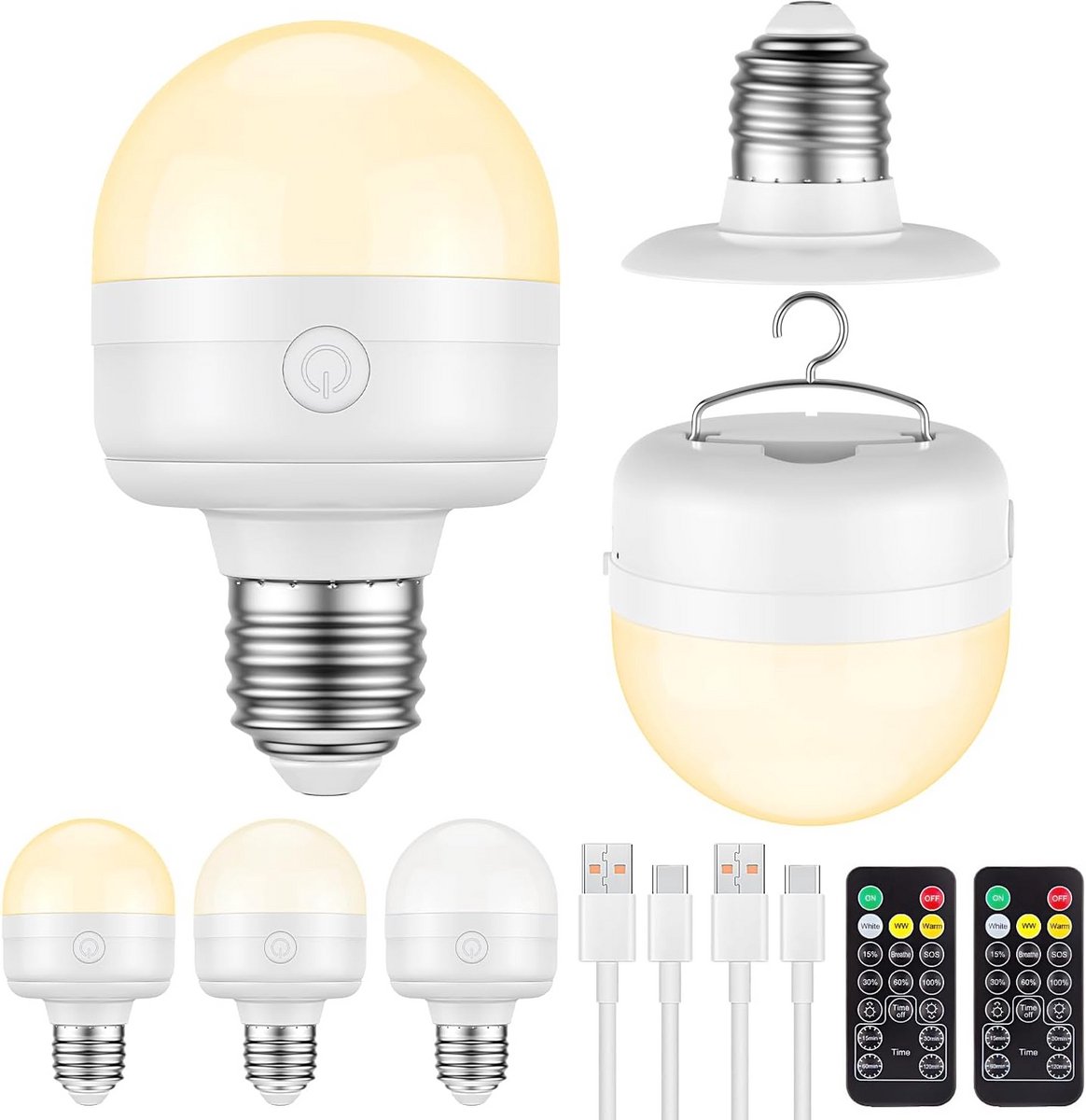 Oplaadbare Dimbare LED Gloeilamp E27 met Afstandsbediening en Magnetische Functie - Set van 2