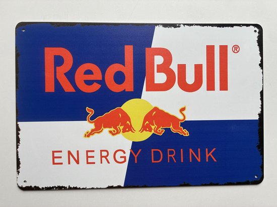 red bull Panneau mural métallique 20 x 30 cm - Mancave - Décoration murale - Panneaux métalliques - Panneaux texte - Panneau métallique - Panneau publicitaire - Vintage - Débit de boissons - Bar – Café - Horeca - rétro