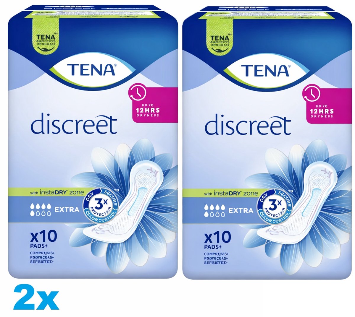 TENA Discreet Extra Incontinentieverband – 2 x 10 Stuks – 12 uur bescherming – Voor vrouwen – Incontinentie Pads – 2 stuks