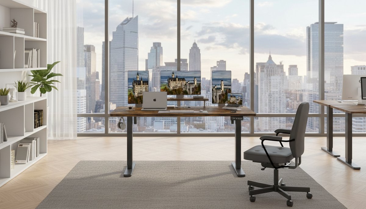 Electric Desk Casa Velluto Elevare Pro – 160x70 cm – Elektrisch In Hoogte Verstelbaar Zit-Sta Bureau met Monitorstandaard, 2 Geheugenhoogtes, Ergonomisch Design – Bruin