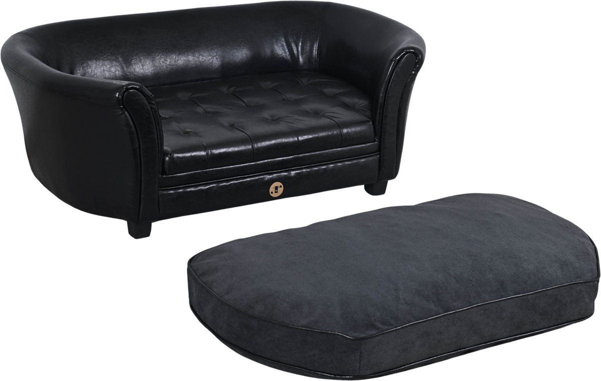 Luxe Hondensofa - WEALTH L MET KUSSEN - Zwart - Eco-lederen Hondenbank - Luxe Hondenmand